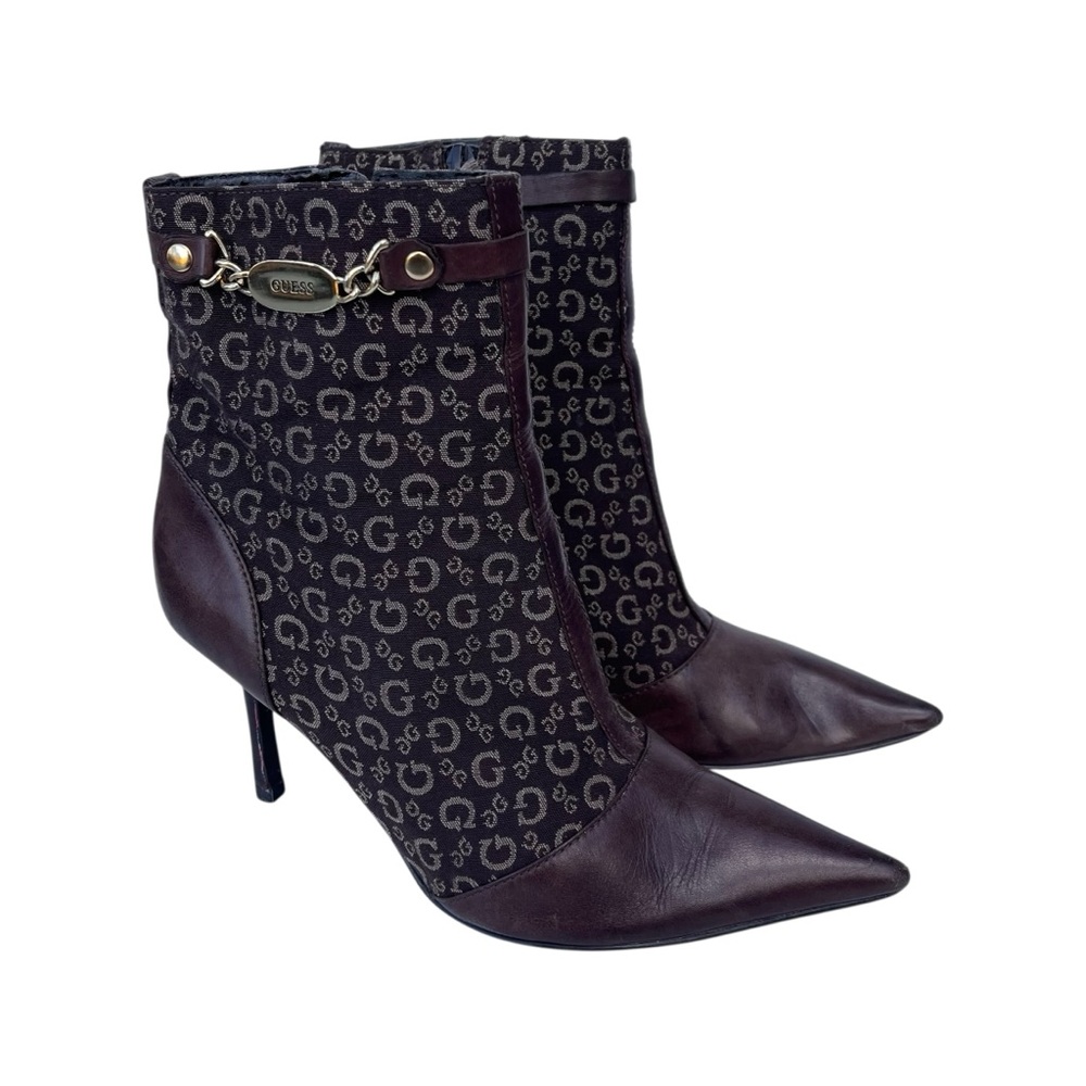 Guess Vintage Heeled‎ Ankle Boots Women’s 7 US Brown Logo Chain Stiletto